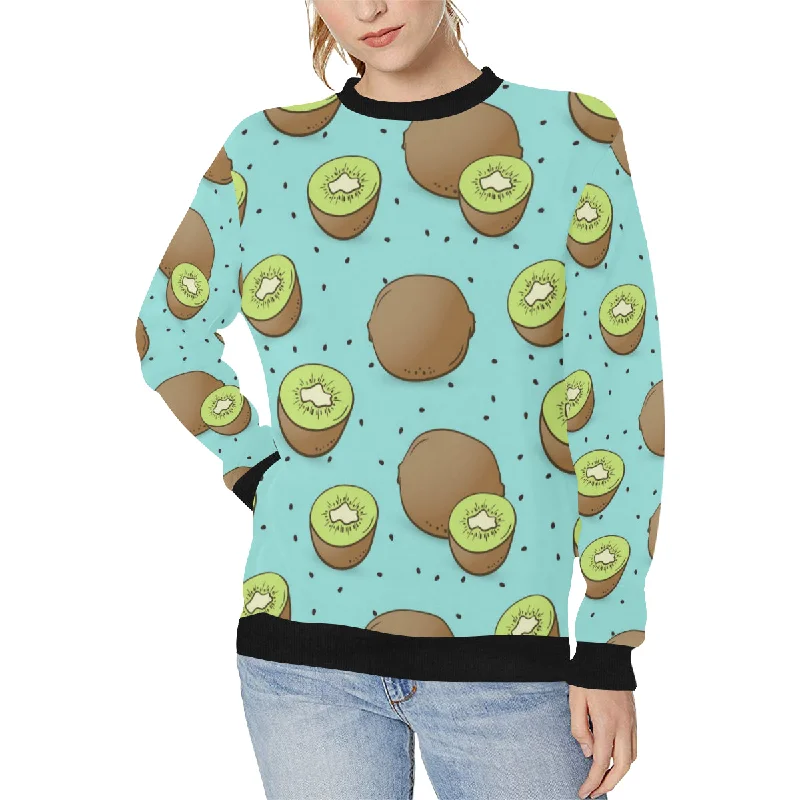 Kiwi blue background Women's Crew Neck Sweatshirt Hoodie with Contrast Stitching Detailed Premium