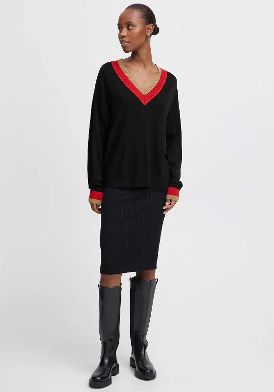 b.young Morla Contrast Jumper, Black Stretchy Elastic Breathable