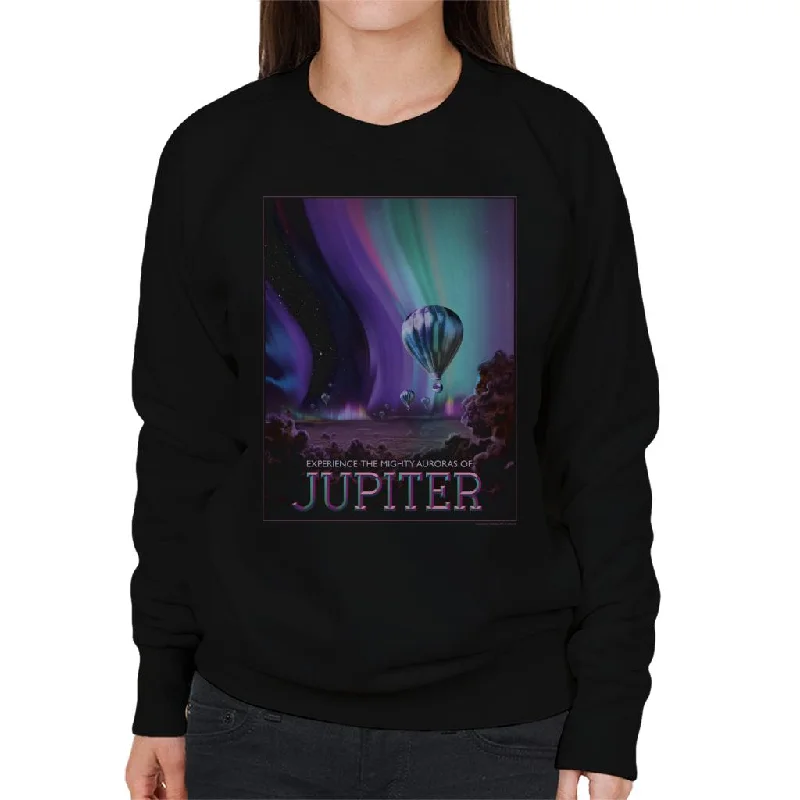 NASA Auroras Of Jupiter Interplanetary Travel Poster Women's Sweatshirt Hoodie with Puffed Sleeves Voluminous Trendy