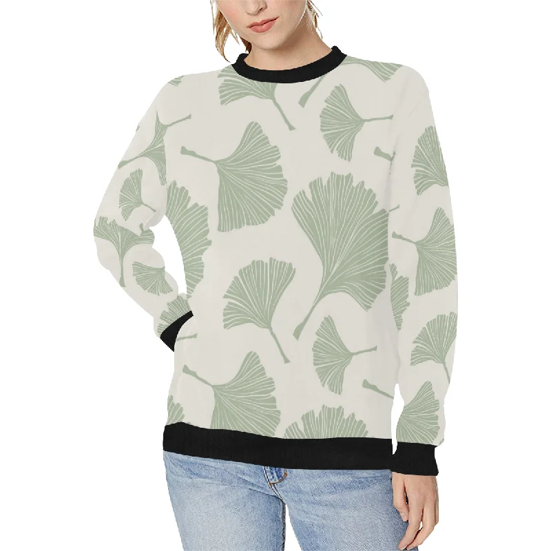 Ginkgo leaves pattern Women's Crew Neck Sweatshirt Hoodie with Rhinestones Sparkly Elegant
