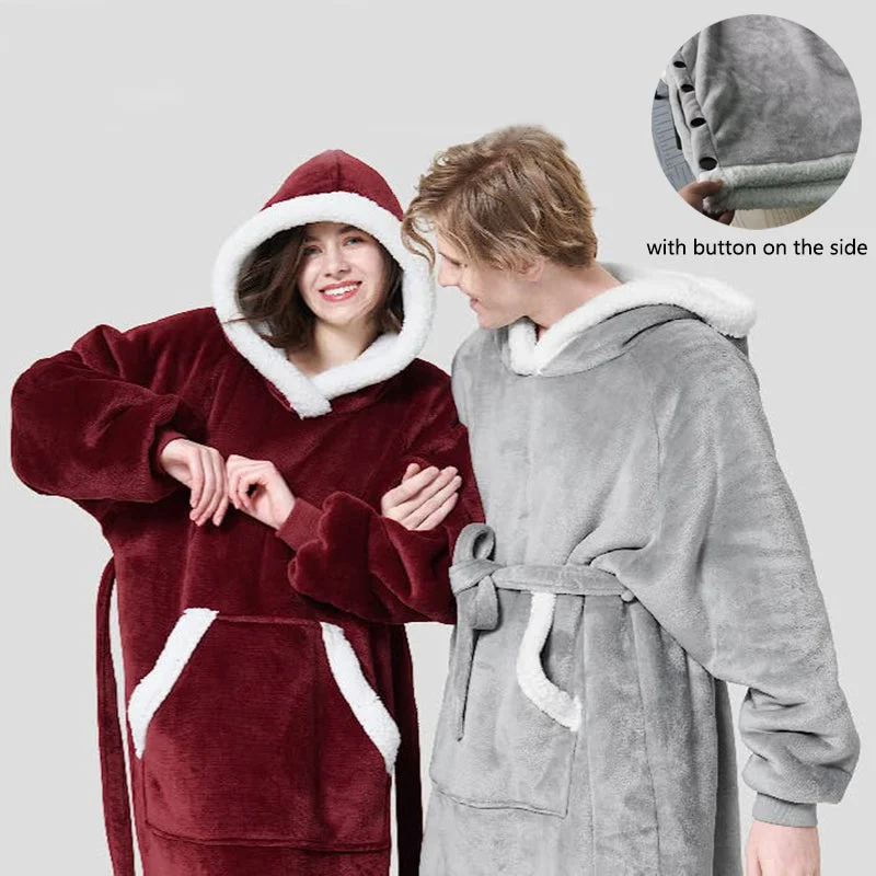 Winter Hoodie Blanket With Button Design Warm Home Clothes Women Men Oversized Pullover Hoodie with Ribbed Cuffs Snug Fit Comfort