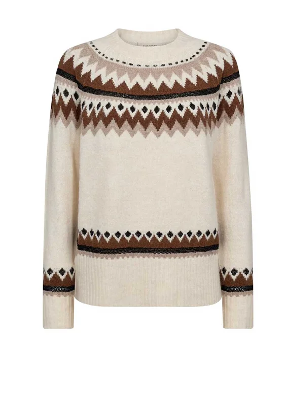 Freequent Mayfair Fairisle Jumper, Cream Open Front Closed Front Wrap Front