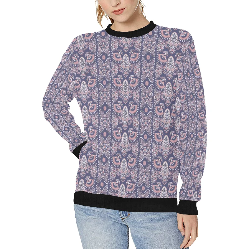 Indian Batik Style pattern Women's Crew Neck Sweatshirt Cotton Hoodie Fleece Lining Warmth