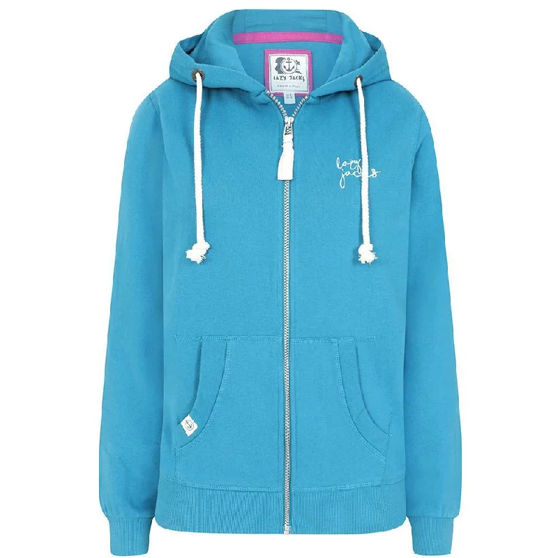 LJ101 - Ladies Full Zip Sweatshirt - Peacock Hoodie with Frayed Bohemian Relaxed