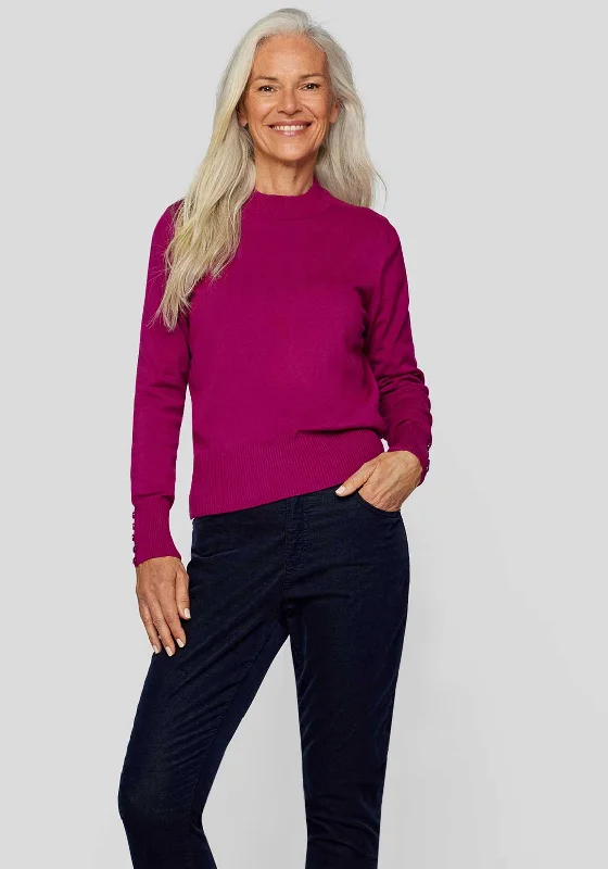Rabe Polo Neck Knitted Jumper, Pink Silk Blend Satin Velvet