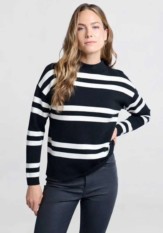 Yaya Striped Polo Neck Jumper, Black Terry Terry Cloth Terry Knit
