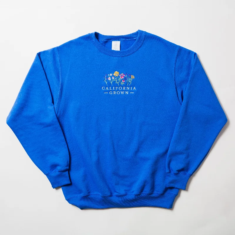 California Wildflowers Embroidered Thrifty Crew Sweater Soft Cozy Warm