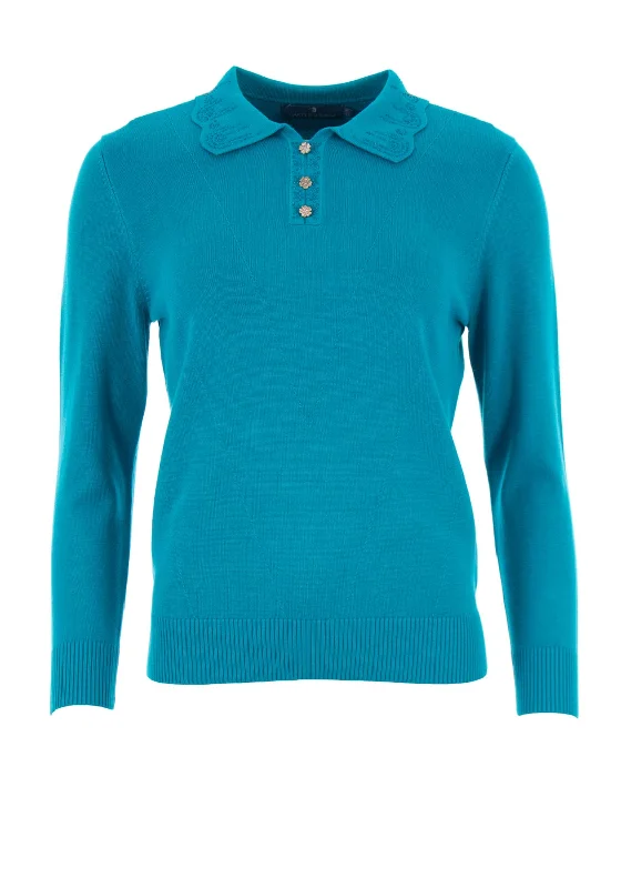 Castle of Ireland Embellished Sweater, Teal Fitted Loose Oversized