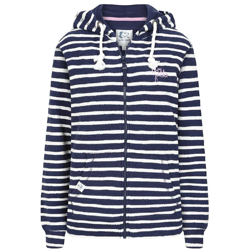 LJ102S - Striped Textured Full Zip Sweatshirt - Marine Hoodie with Cuffed Sleeves Snug Secure