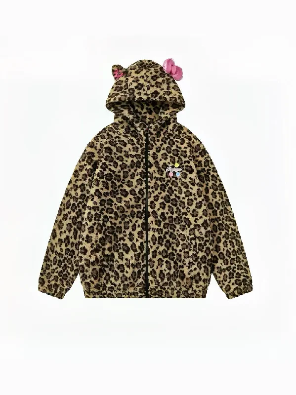 'Odd Girl' Fleeced Y2k Shibuya Cheetah Jacket Bomber Jacket Anorak Windbreaker