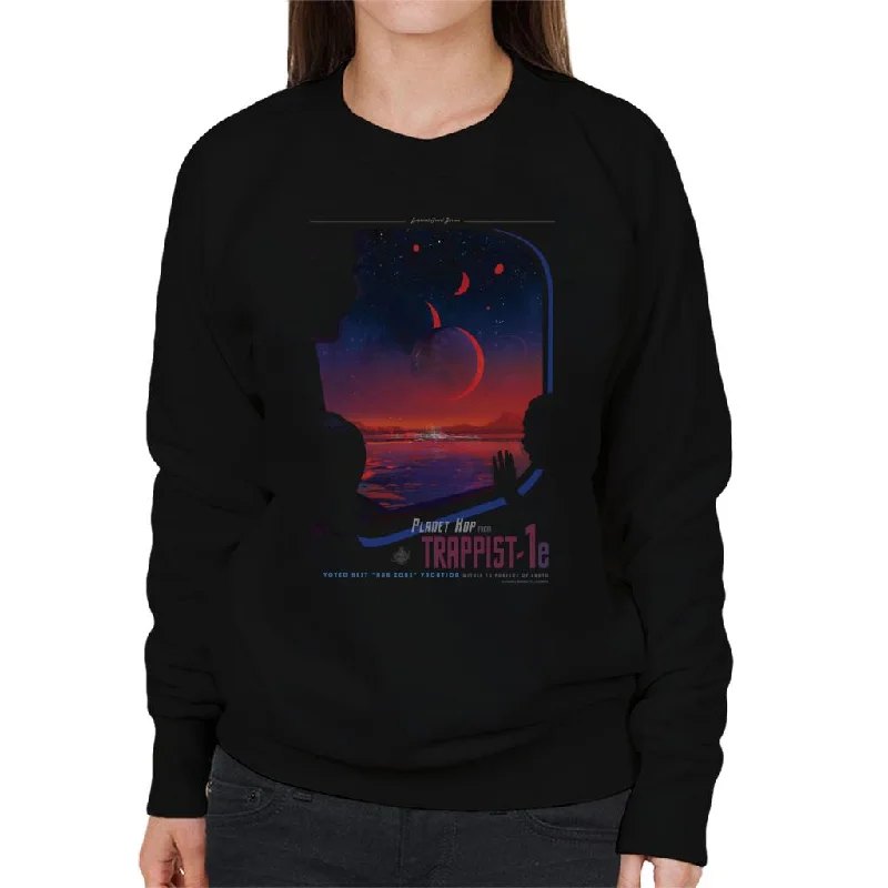NASA Trappist 1e Interplanetary Travel Poster Women's Sweatshirt Hoodie with Applique Textured Unique