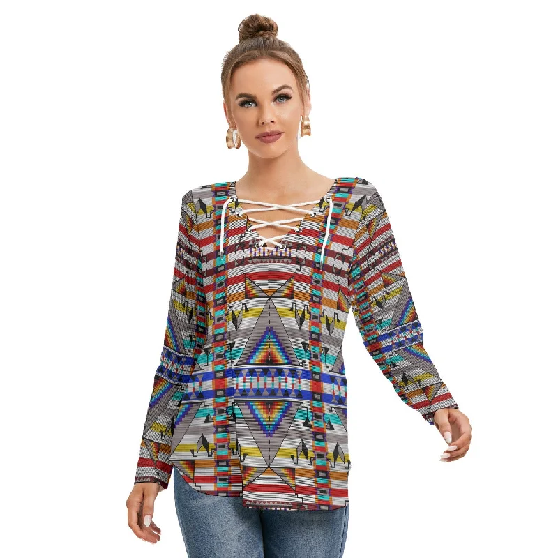 Medicine Blessing White Women's Long Sleeve Neckline Tie Sweatshirt Graphic Hoodie Design Print