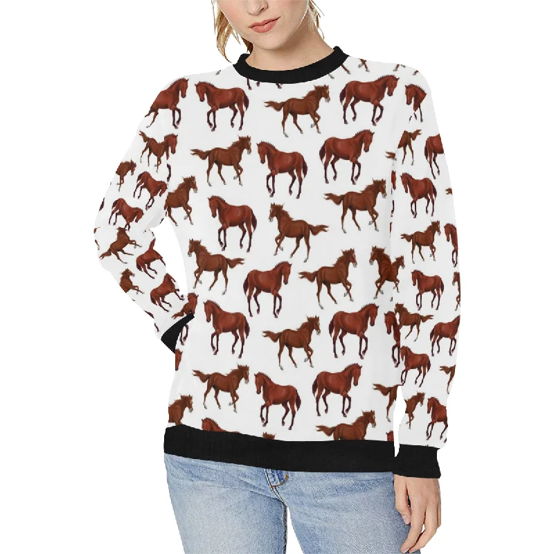 Horses running pattern background Women's Crew Neck Sweatshirt Hoodie with Lining Warm Insulated