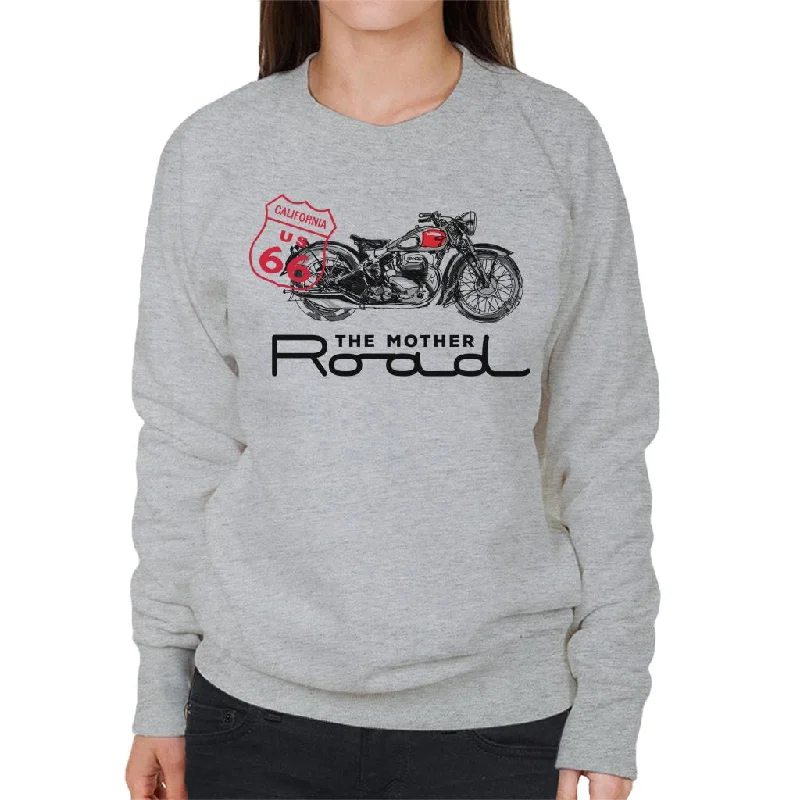 Route 66 The Mother Road Motorcycle Women's Sweatshirt Hoodie with Hem Raw Edge Edgy Unfinished