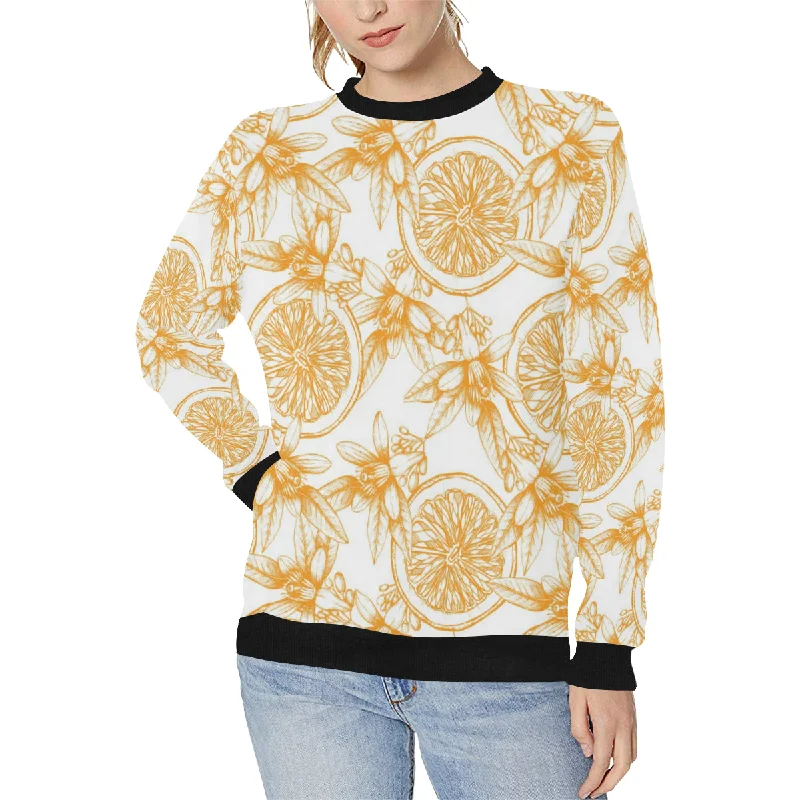 hand drawn orange fruit pattern Women's Crew Neck Sweatshirt Hoodie with Camouflage Military Edgy