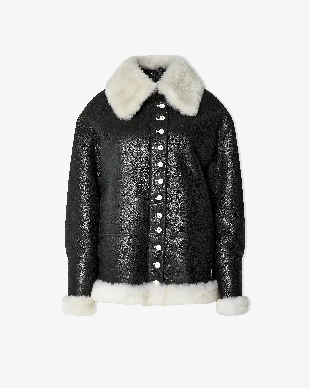 Loewe - Women's Shearling Jacket - (White/Black) Tailored Jacket Straight Jacket A-Line Jacket