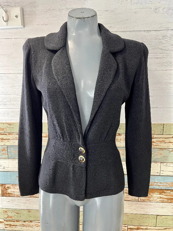 90’s Black Short knit Jacket by St. John for Saks Fifth Avenue Collared Jacket Crew Neck Jacket Turtle Neck Jacket