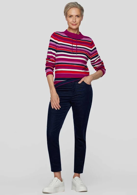 Rabe Striped High Neck Sweater, Purple Multi Spandex Rayon Corduroy