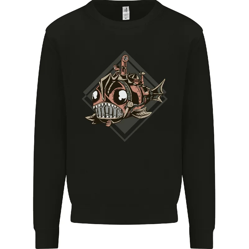 A Steampunk Fish Mens Sweatshirt Jumper Hoodie with Side Slits Relaxed Casual