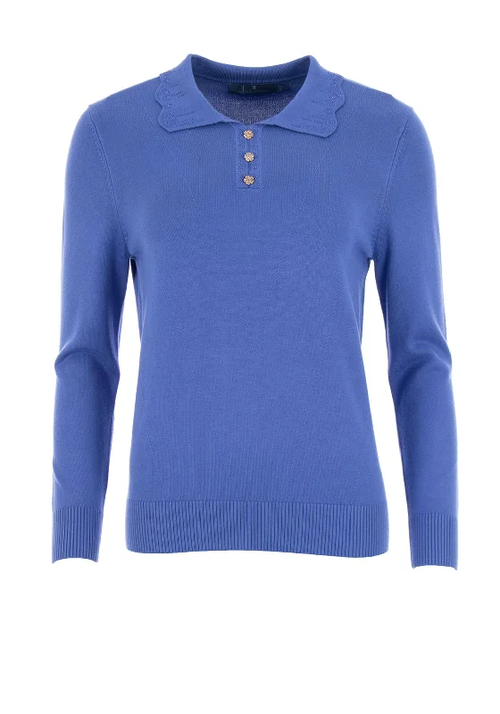 Castle of Ireland Embellished Sweater, Blue Elasticated Padded Insulated