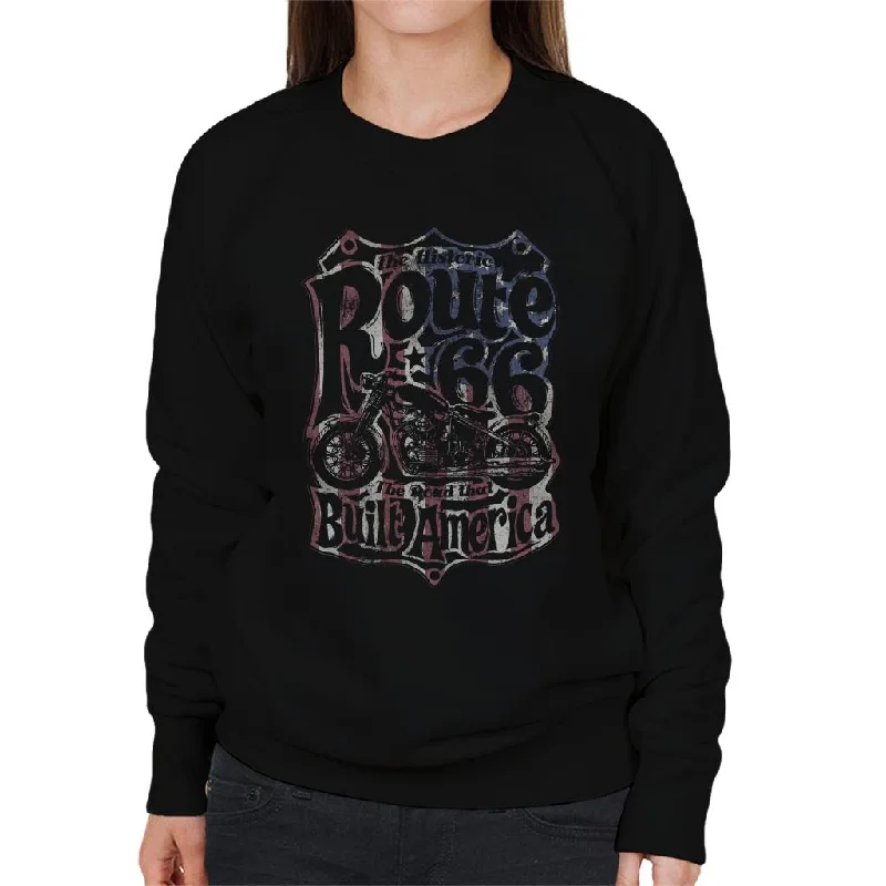 Route 66 70's US Flag Women's Sweatshirt Hoodie with Fur Luxurious Winter