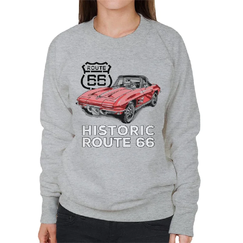 Route 66 Historic Sports Car Women's Sweatshirt Hoodie with Camouflage Military Edgy