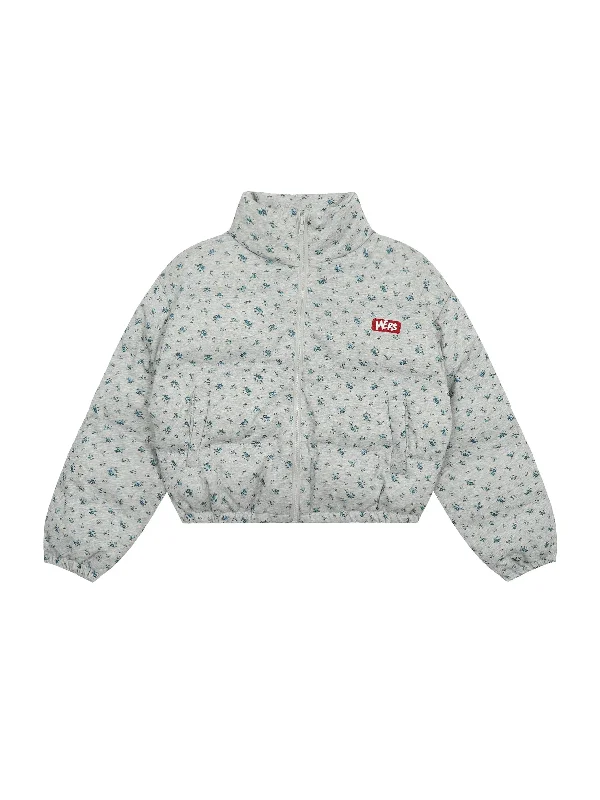 'Flower Basket' Floral Print Coquette Cute Kawaii Puffer Jacket Satin Fabric Silk Fabric Chiffon Fabric