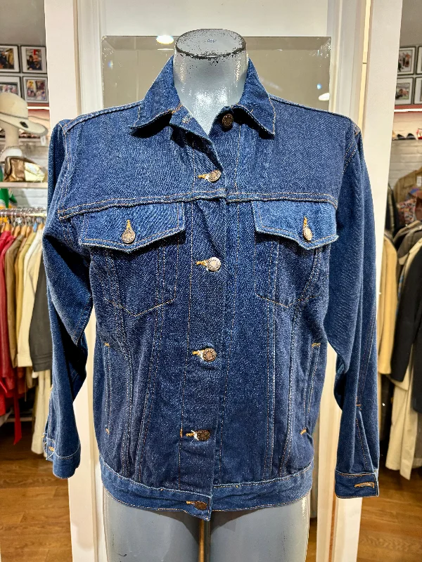 90’s Blue Denim with Back Paint Portrait Jacket by Outgear Bomber Jacket Anorak Windbreaker