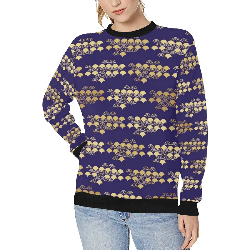 Beautiful japanese fan pattern Women's Crew Neck Sweatshirt Hoodie with Pocket Utility Practical