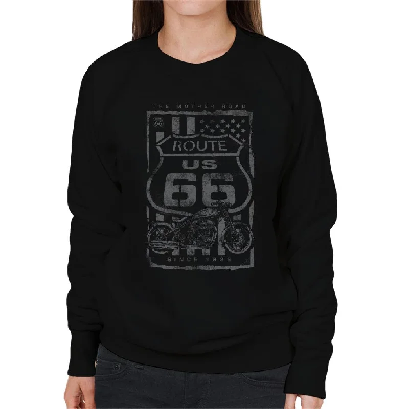 Route 66 Mother Road Patriot Flag Women's Sweatshirt Hoodie with Rhinestones Sparkly Elegant