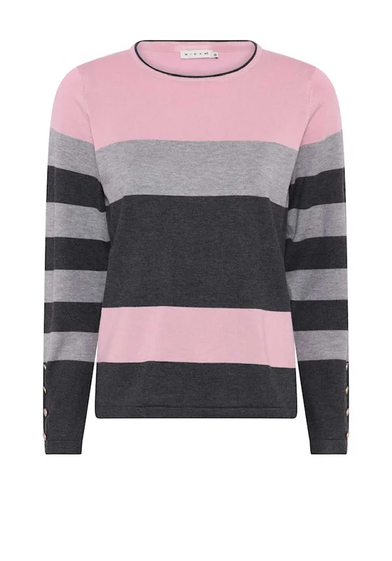 Micha Colour Block Striped Sweater, Grey and Pink Polka Dot Checkered Tartan