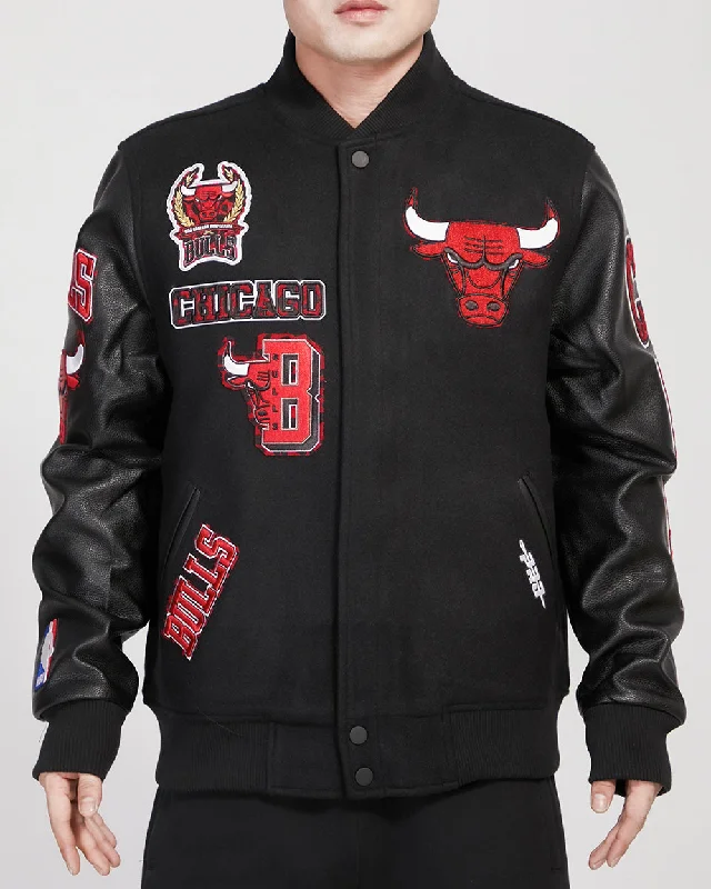 NBA CHICAGO BULLS ANIMAL MEN'S WOOL VARSITY JACKET (JET BLACK) Satin Jacket Silk Jacket Chiffon Jacket