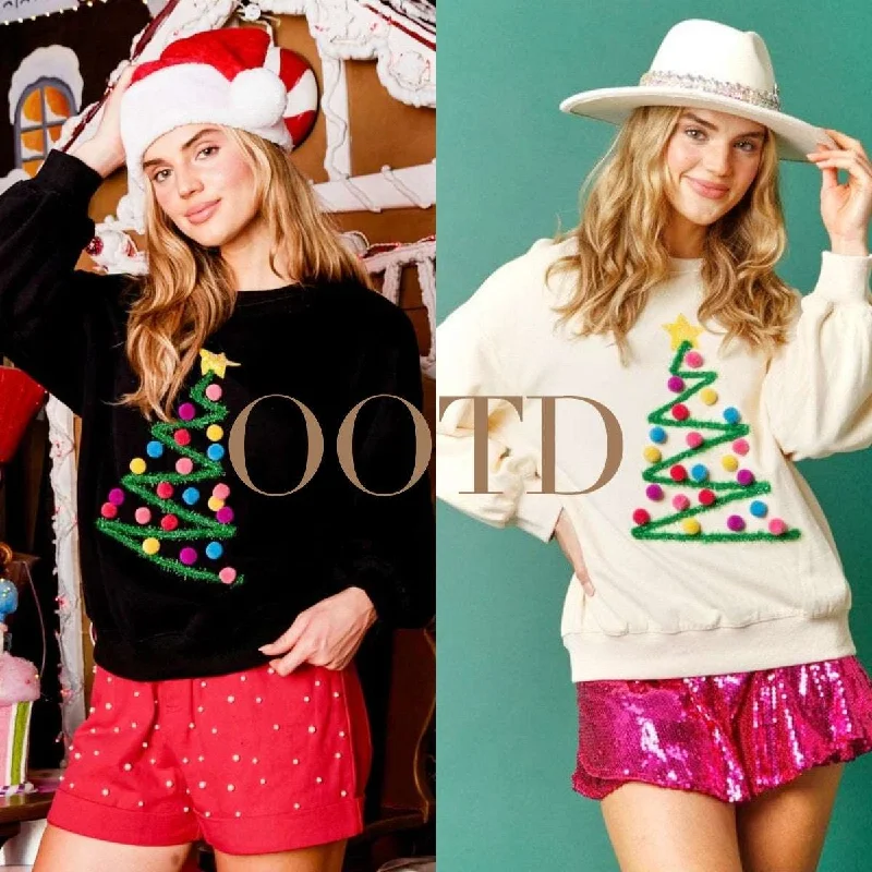 Festive Fervor: 2024 New Christmas Tree Women's Sweatshirt Hoodie Hoodie with High Neck Warm Protective