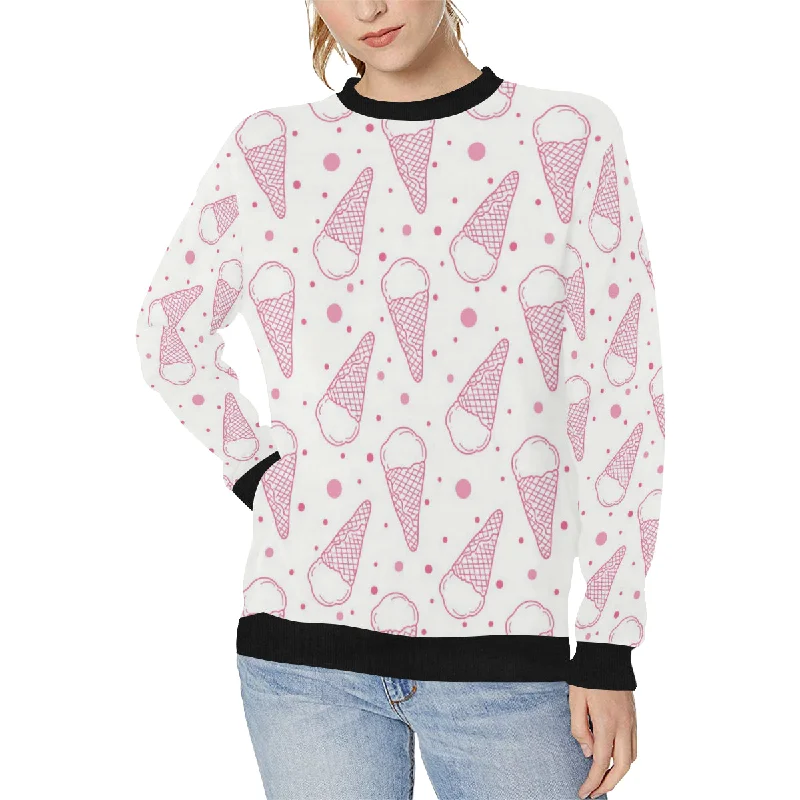 Hand drawn ice cream pattern Women's Crew Neck Sweatshirt Hoodie with Half-Zip Sporty Casual