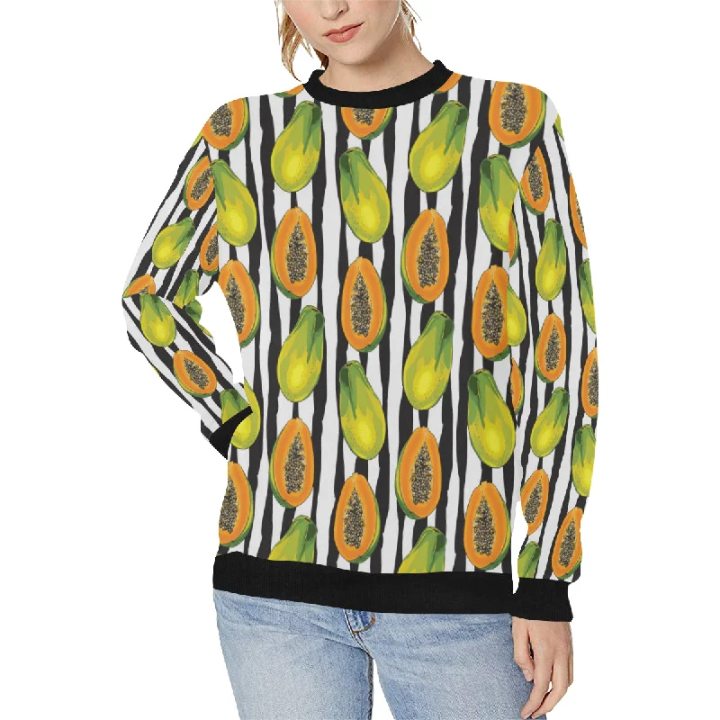 papaya design pattern Women's Crew Neck Sweatshirt Hoodie with Snap Buttons Easy Quick