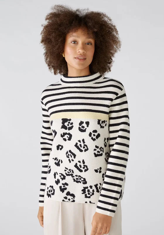 OUI Long Sleeve Print Knit Jumper, Multi Elasticated Padded Insulated