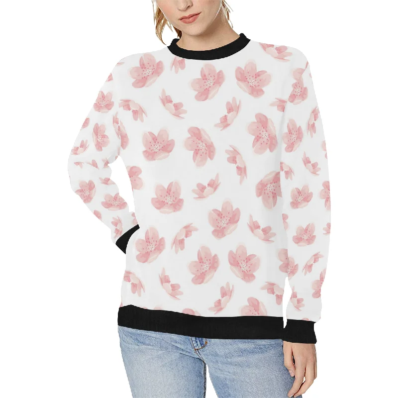Pink sakura cherry blossom pattern Women's Crew Neck Sweatshirt Hoodie Jacket Zipper Layering
