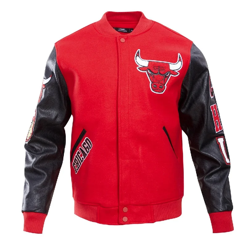 NBA CHICAGO BULLS CLASSIC WOOL MEN'S VARSITY JACKET (RED/BLACK) Welt Pockets Slit Pockets Flap Pockets