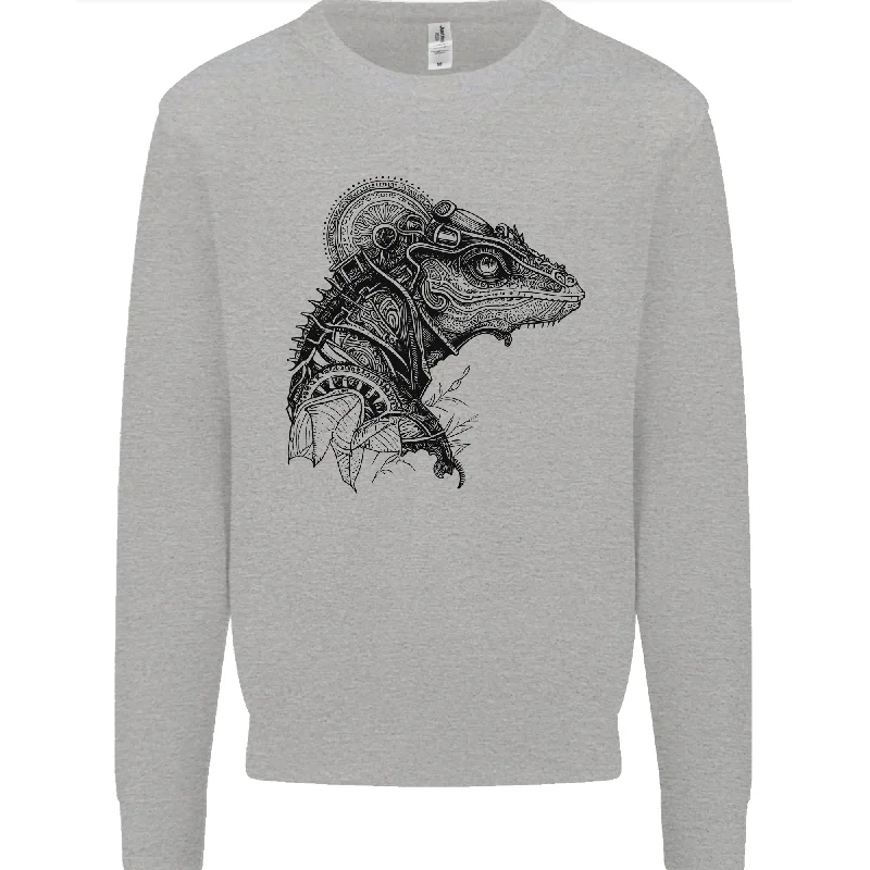 A Steampunk Iguana Lizard Reptiles Mens Sweatshirt Jumper Hoodie with Mesh Breathable Sporty