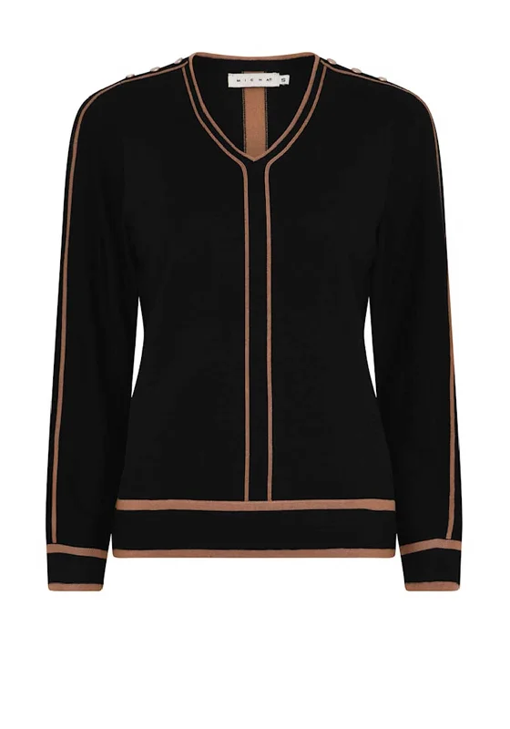 Micha V Neck Colour Block Sweater, Black Boat Neck Shawl Collar Notched Collar
