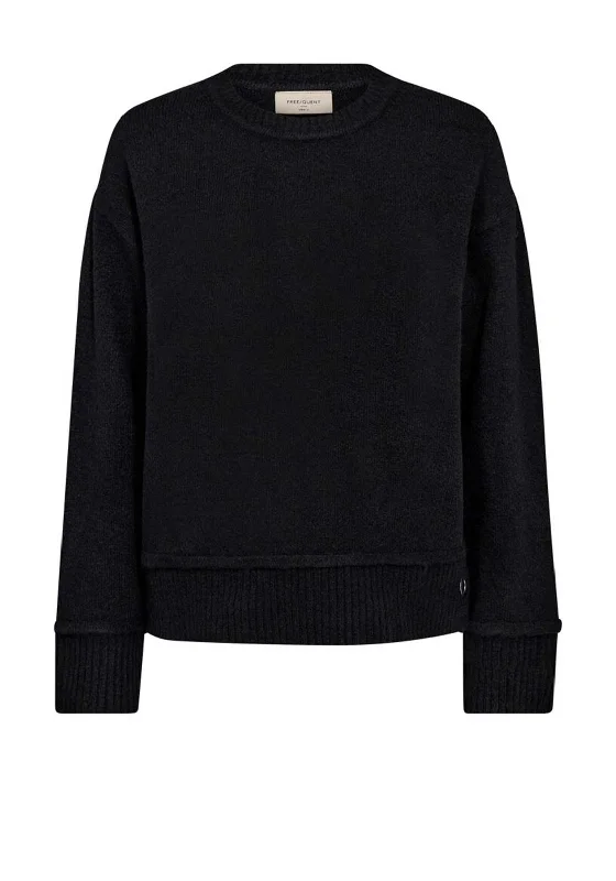 Freequent Mulle Button Side Jumper, Black Real Fur Shearling Chenille