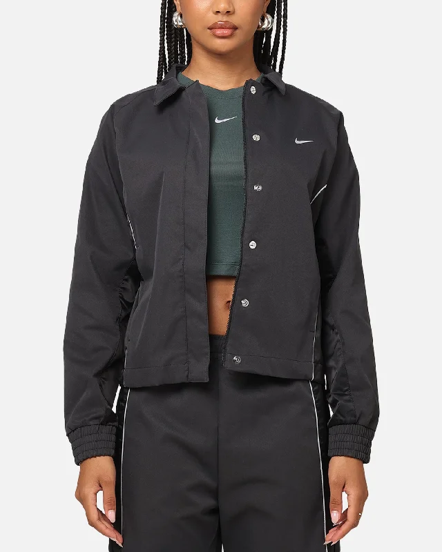 Nike Women's Sportswear Woven Full Zip Jacket Black/Black Herringbone Jacket Checkered Jacket Solid Jacket