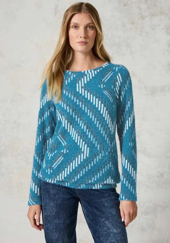 Cecil Jacquard Feather Yarn Jumper, Blue Oversized Loose Flowy