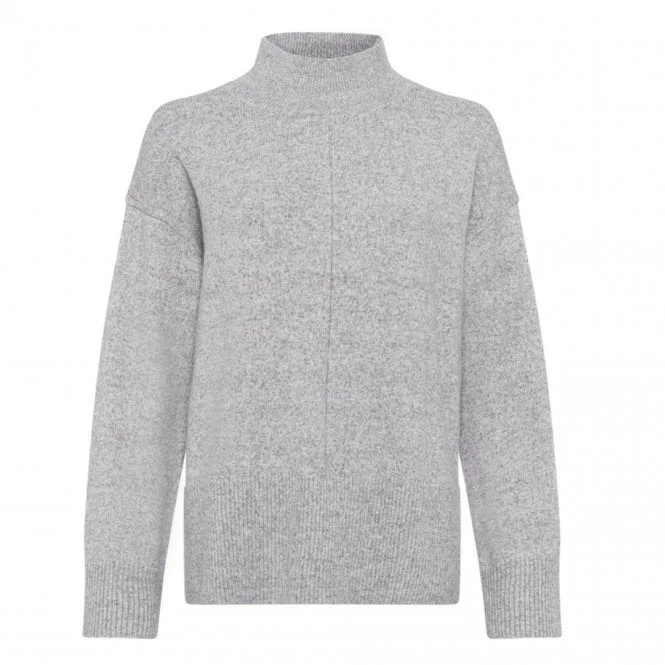 Olsen High Neck Knit Jumper, Grey Satin Blend Silk Blend Wool Blend