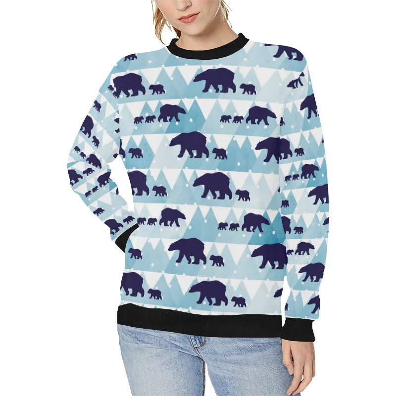 polar bear winter snow pattern Women's Crew Neck Sweatshirt Hoodie with Hem Contrast Bold Stylish