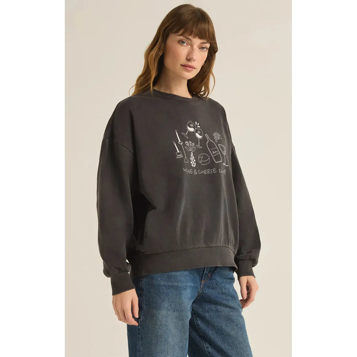 Z Supply Wine Club Sunday SweatShirt Hoodie with Velcro Closure Adjustable Secure