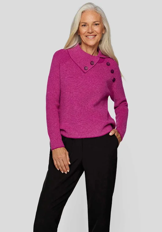 Rabe Button Detail Knitted Jumper, Pink Mesh Sweater Canvas Denim