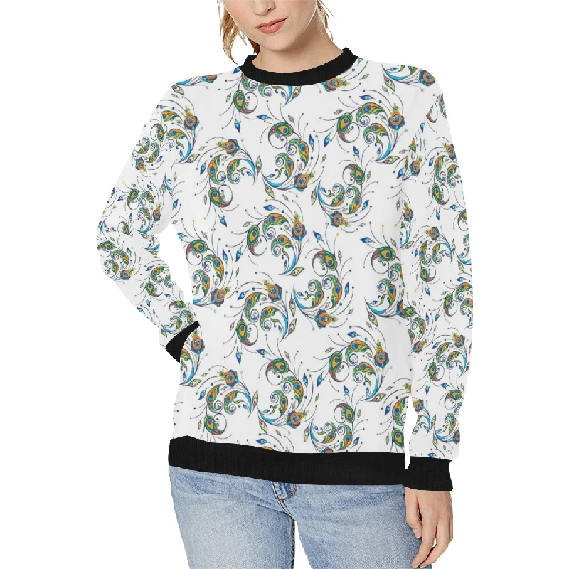 Peacock feather pattern Women's Crew Neck Sweatshirt Hoodie with V-Neck Classic Versatile