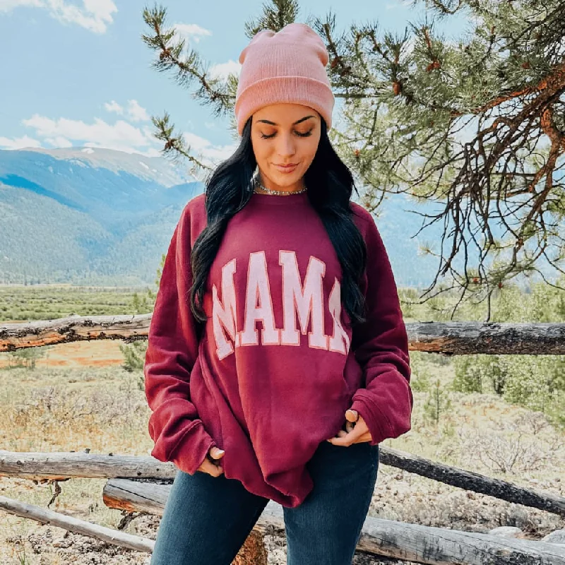 Fall Mama Sweatshirt - Maroon Hoodie with Hem Embroidery Detailed Premium