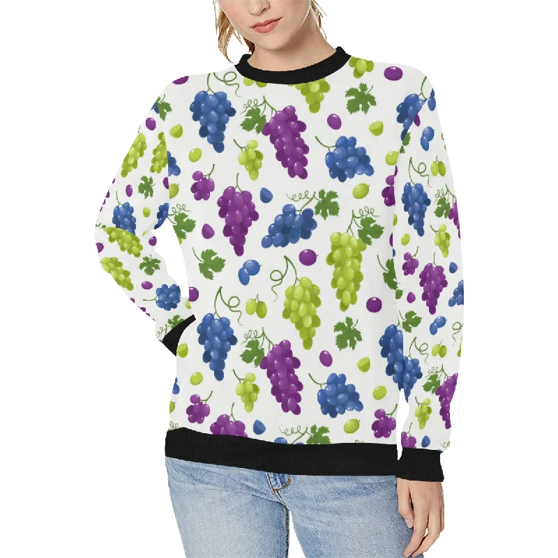 Grape pattern Women's Crew Neck Sweatshirt Hoodie with Hem Drawcord Adjustable Customizable